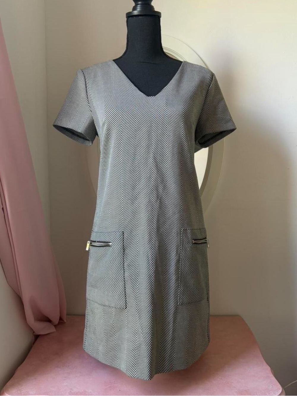 1. State Gray Herringbone V-Neck Shift Dress